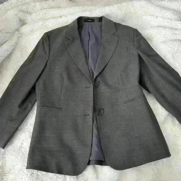 Theory Women’s Gray‎ Wool Blend Lined Blazer Jacket, Size 10 - Picture 1 of 6